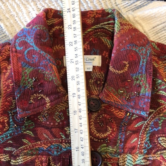 Coldwater Creek Womens Denim Jacket Sz XS Red Paisley Beads Western Boho Fall - Picture 6 of 6